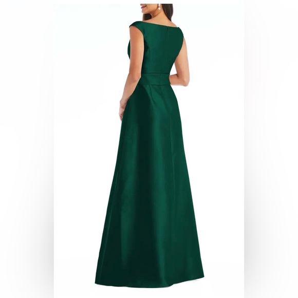Alfred Sung Hunter Green  Off the Shoulder Satin Gown Size 14 $239 D811s - Picture 2 of 10